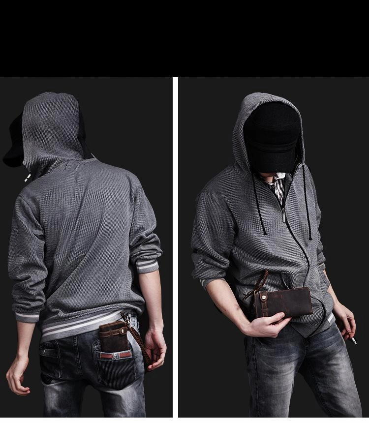Coffee Leather Mens Bifold Long Biker Wallets Biker Chain Wallet Long Trucker Wallet for Men