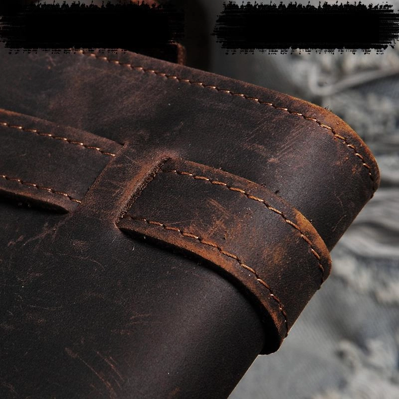 Coffee Leather Mens Bifold Long Biker Wallets Biker Chain Wallet Long Trucker Wallet for Men