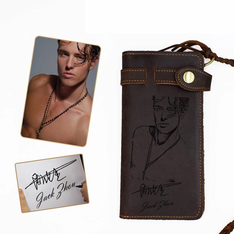 Coffee Leather Mens Bifold Long Biker Wallets Biker Chain Wallet Long Trucker Wallet for Men