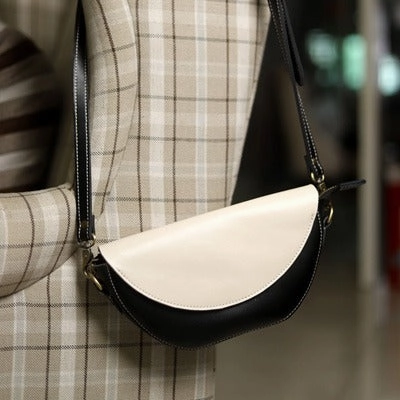 Contrast Color LEATHER Saddle Side Bag WOMEN Contrast SHOULDER BAG Small Crossbody Purse FOR WOMEN