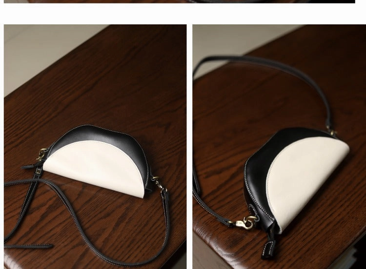 Contrast Color LEATHER Saddle Side Bag WOMEN Contrast SHOULDER BAG Small Crossbody Purse FOR WOMEN