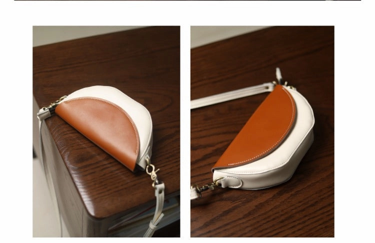 Contrast Color LEATHER Saddle Side Bag WOMEN Contrast SHOULDER BAG Small Crossbody Purse FOR WOMEN