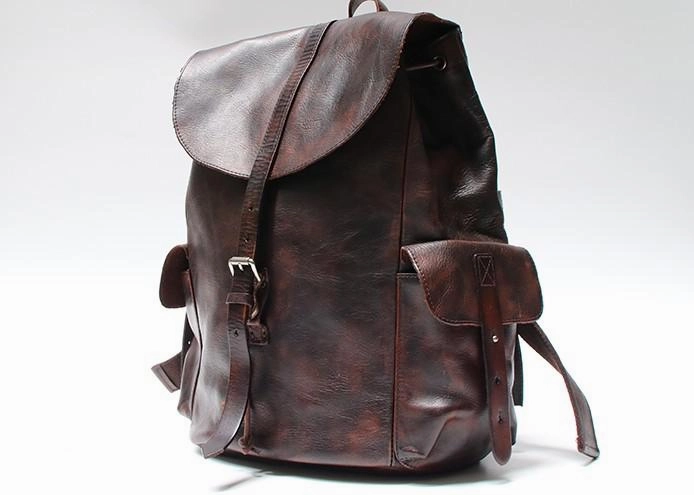Cool Black Coffee Mens Leather Backpack Travel Backpack School Backpacks for men