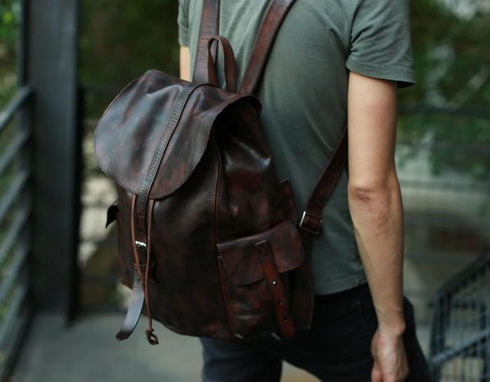 Cool Black Coffee Mens Leather Backpack Travel Backpack School Backpacks for men