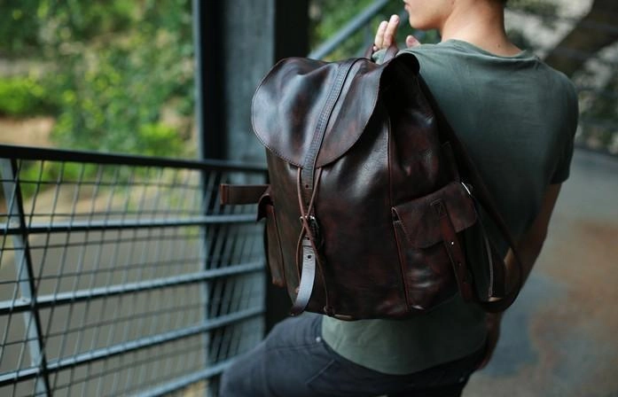 Cool Black Coffee Mens Leather Backpack Travel Backpack School Backpacks for men