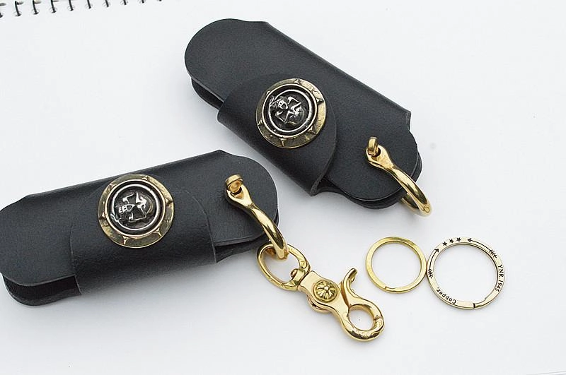 Cool Black Leather Biker Skull Car Key Holder Portable Motorcycle Key Holder For Men