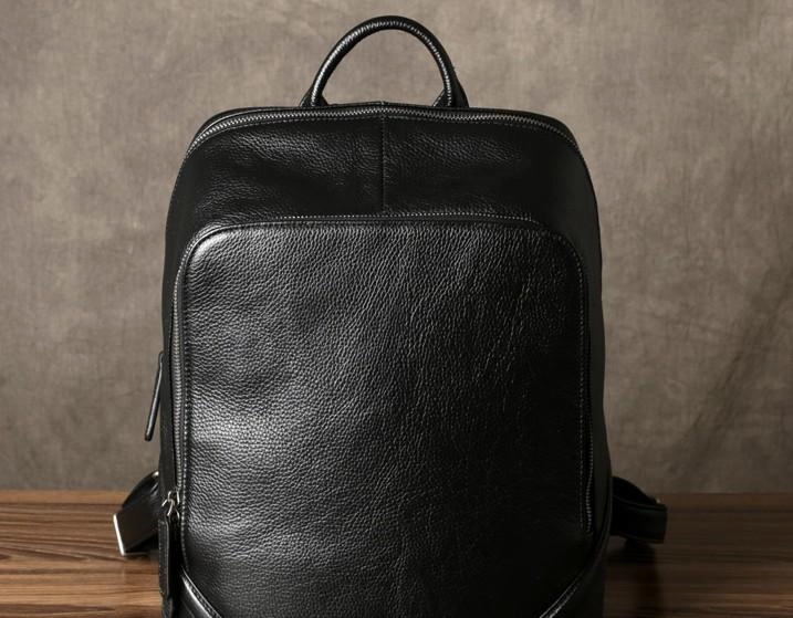 Cool Black Leather Mens Backpack Large Travel Backpack Leather Satchel Backpack for men
