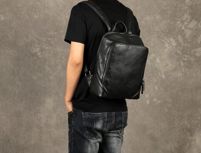 Cool Black Leather Mens Backpack Large Travel Backpack Leather Satchel Backpack for men