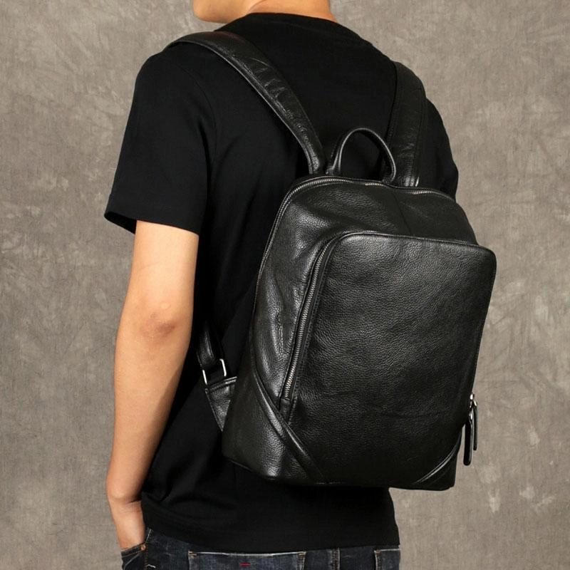 Cool Black Leather Mens Backpack Large Travel Backpack Leather Satchel Backpack for men