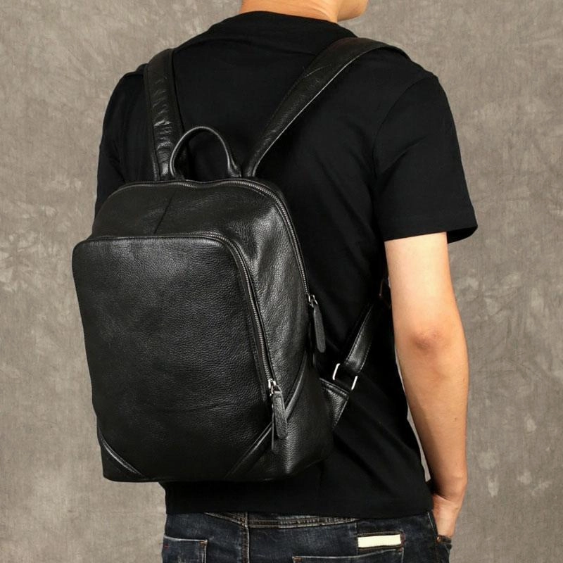 Cool Black Leather Mens Backpack Large Travel Backpack Leather Satchel Backpack for men
