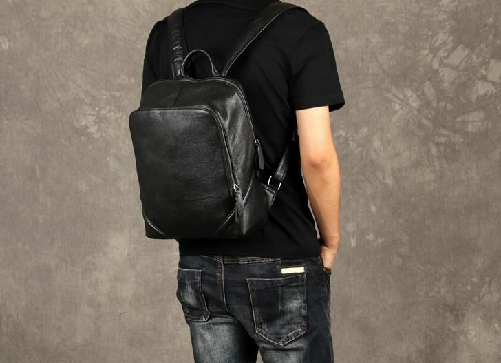 Cool Black Leather Mens Backpack Large Travel Backpack Leather Satchel Backpack for men
