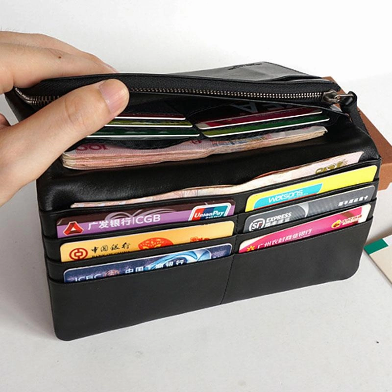Cool Black Mens Leather Bifold Long Wallet Phone Soft Leather Long Wallet for Men