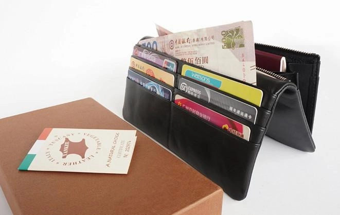 Cool Black Mens Leather Bifold Long Wallet Phone Soft Leather Long Wallet for Men