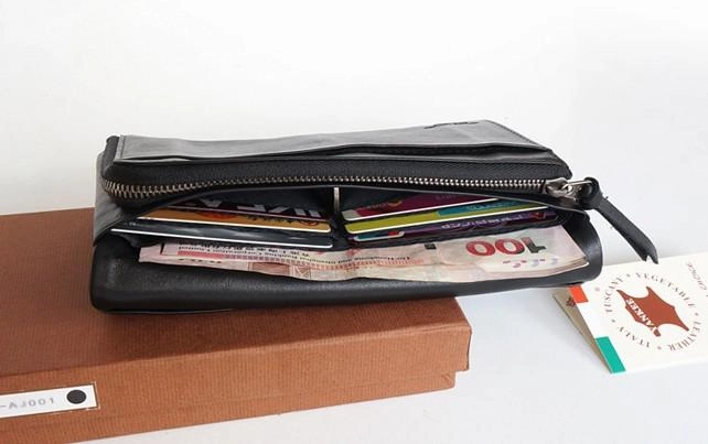 Cool Black Mens Leather Bifold Long Wallet Phone Soft Leather Long Wallet for Men