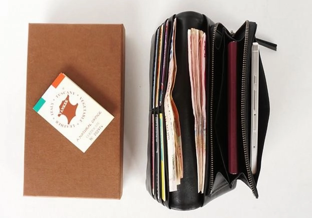 Cool Black Mens Leather Bifold Long Wallet Phone Soft Leather Long Wallet for Men
