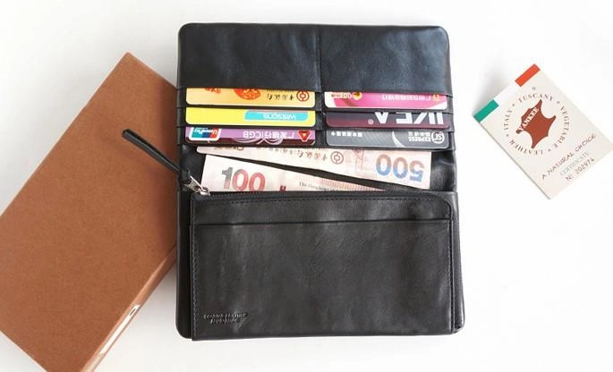 Cool Black Mens Leather Bifold Long Wallet Phone Soft Leather Long Wallet for Men