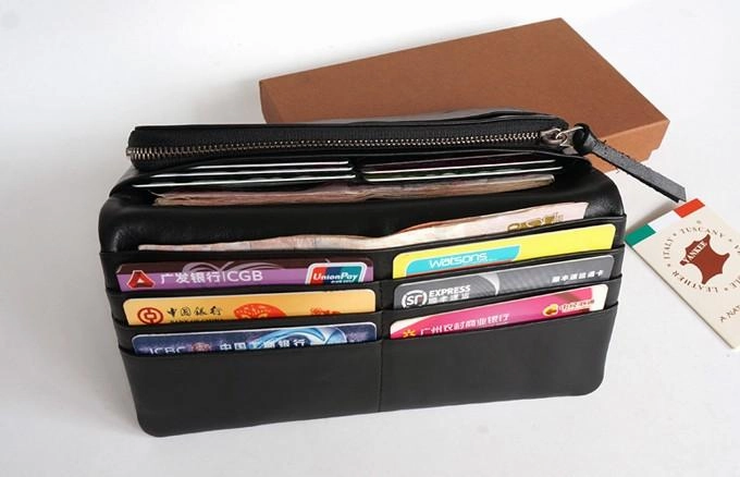 Cool Black Mens Leather Bifold Long Wallet Phone Soft Leather Long Wallet for Men