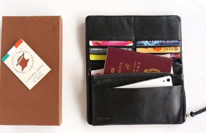 Cool Black Mens Leather Bifold Long Wallet Phone Soft Leather Long Wallet for Men