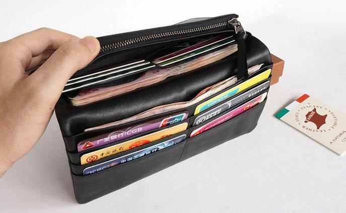 Cool Black Mens Leather Bifold Long Wallet Phone Soft Leather Long Wallet for Men