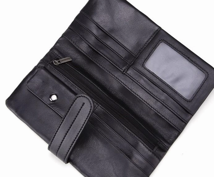 Cool Black Mens Leather Long Wallet Bifold Long Wallet for Men