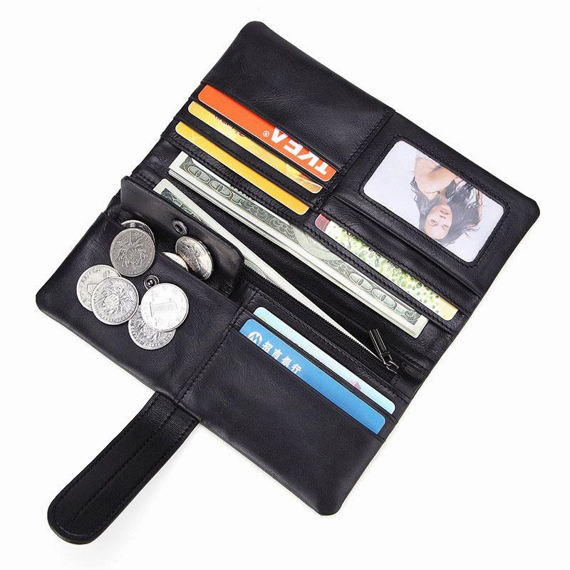 Cool Black Mens Leather Long Wallet Bifold Long Wallet for Men