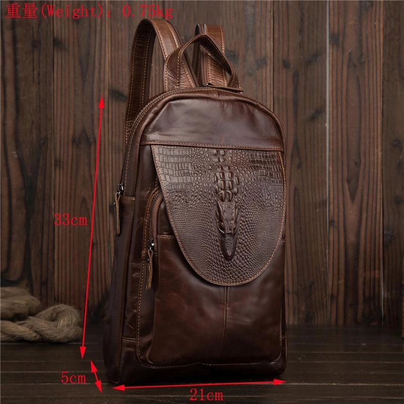 Cool Brown Leather Men's Sling Bag One Shoulder Backpack Black Sling Crossbody Pack For Men