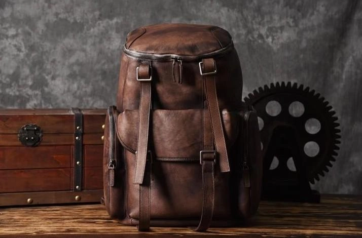 Cool Brown Leather Mens Backpack Large Brown Travel Backpack Hiking Backpack for men