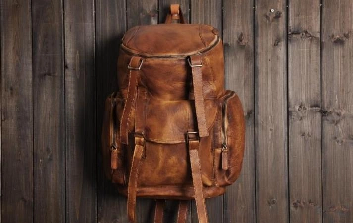 Cool Brown Leather Mens Backpack Large Brown Travel Backpack Hiking Backpack for men