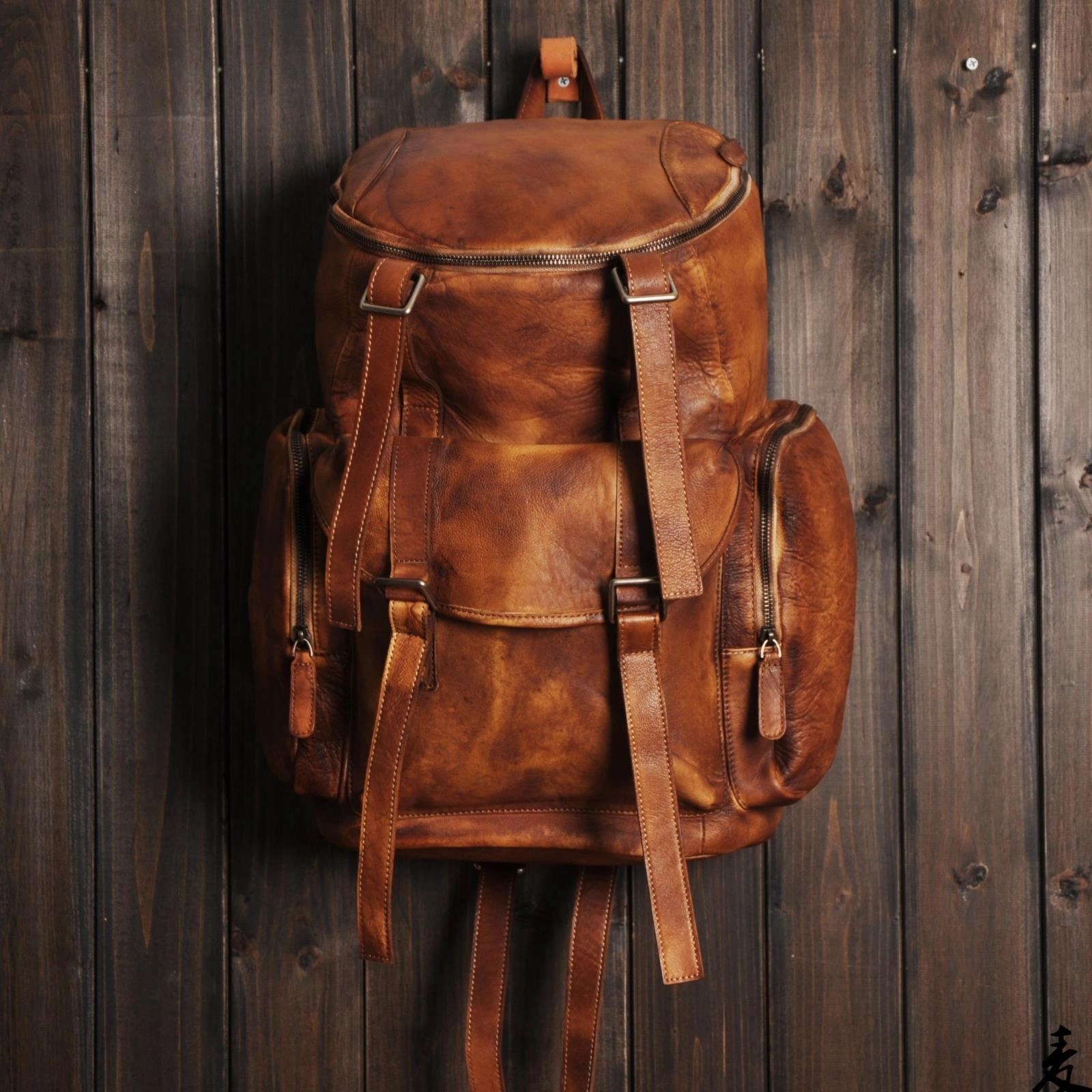 Cool Brown Leather Mens Backpack Large Brown Travel Backpack Hiking Backpack for men