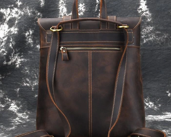 Cool Brown Leather Mens Backpack School Backpack Satchel Backpack for Men