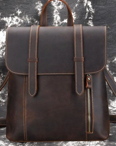 Cool Brown Leather Mens Backpack School Backpack Satchel Backpack for Men