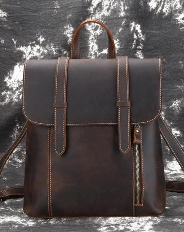 Cool Brown Leather Mens Backpack School Backpack Satchel Backpack for Men