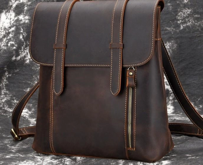 Cool Brown Leather Mens Backpack School Backpack Satchel Backpack for Men