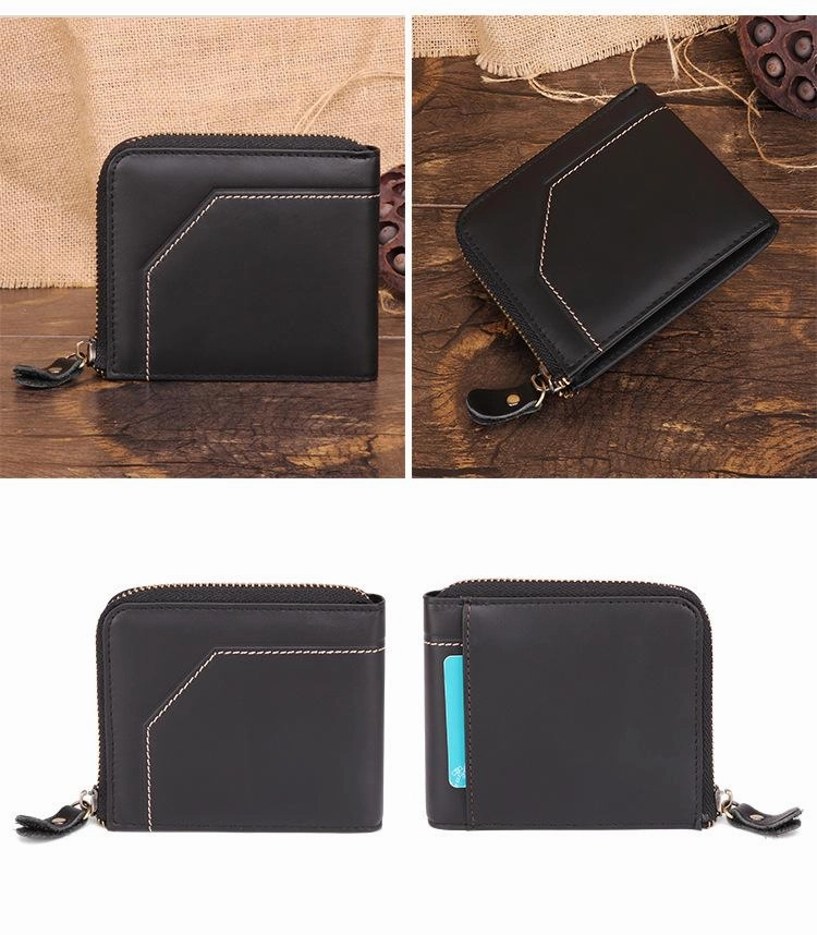 Cool Brown Small Zipper MENS LEATHER Brown Bifold Wallet SLIM billfold Brown Wallet FOR MEN
