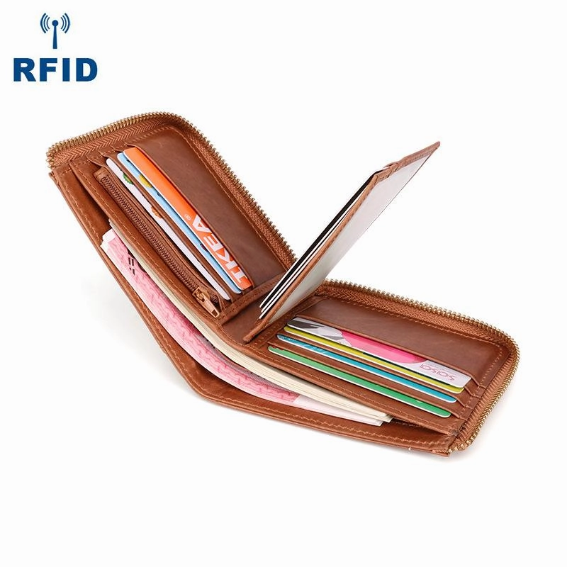 Cool Brown Small Zipper MENS LEATHER Brown Bifold Wallet SLIM billfold Brown Wallet FOR MEN