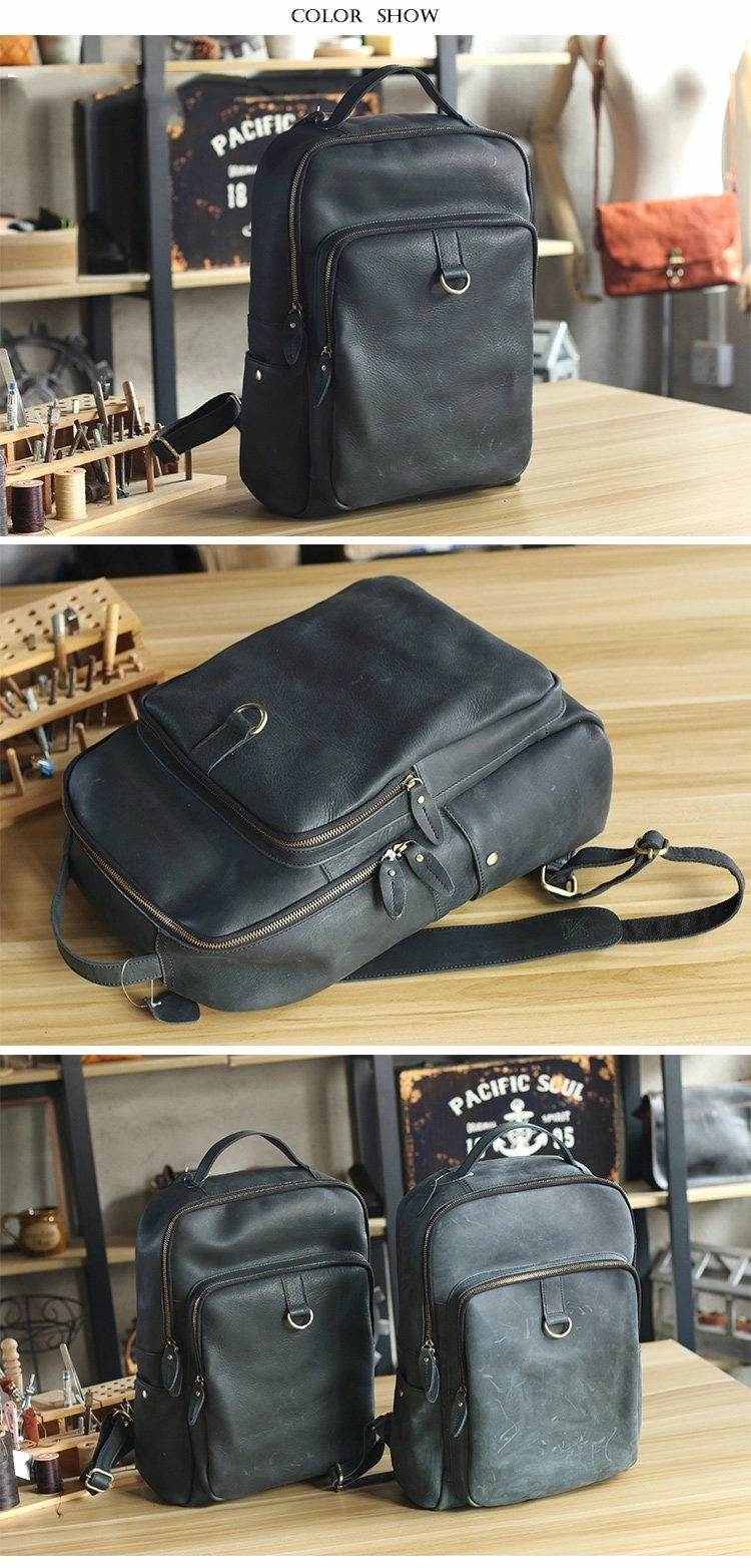 Cool Camel Leather Mens Travel Black Backpack Work 14 inches Brown Work Backpack For Men