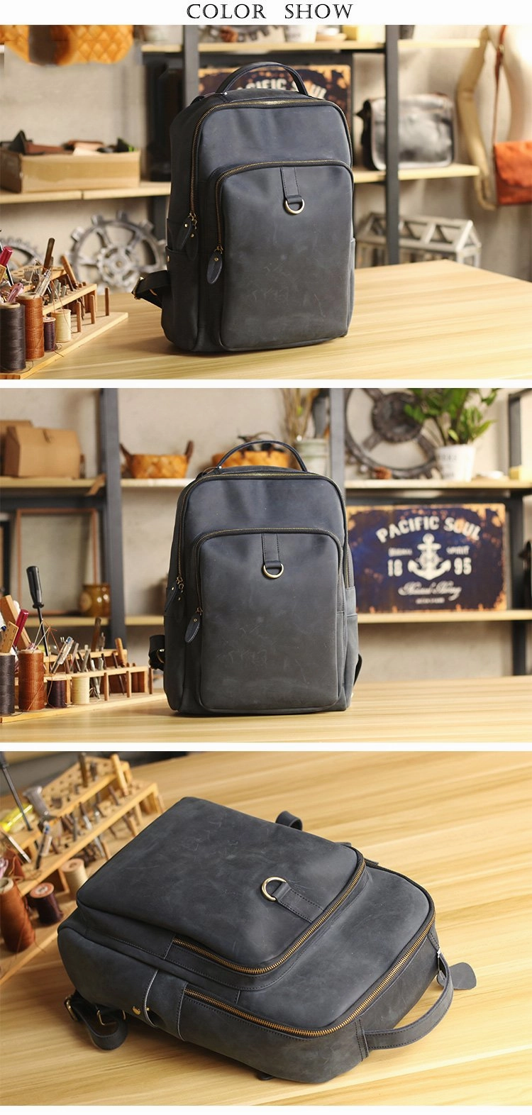 Cool Camel Leather Mens Travel Black Backpack Work 14 inches Brown Work Backpack For Men
