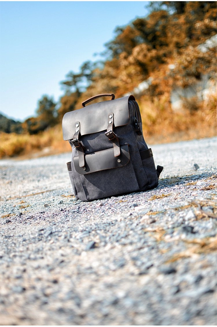 Cool Canvas Leather Mens 15'' College Gray Computer Backpack Travel Backpack for Men