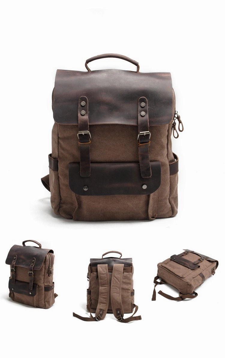 Cool Canvas Leather Mens 15'' College Gray Computer Backpack Travel Backpack for Men