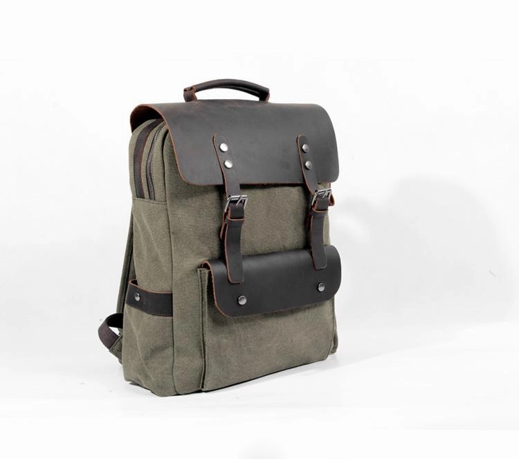 Cool Canvas Leather Mens 15'' College Gray Computer Backpack Travel Backpack for Men