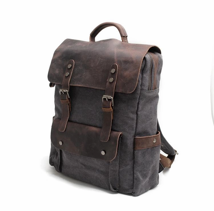 Cool Canvas Leather Mens 15'' College Gray Computer Backpack Travel Backpack for Men