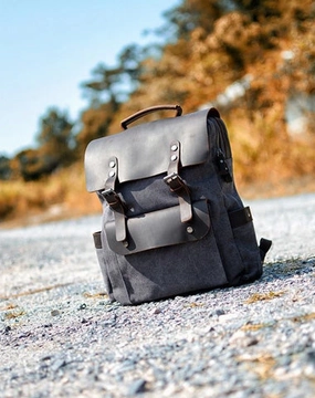 Cool Canvas Leather Mens 15'' College Gray Computer Backpack Travel Backpack for Men