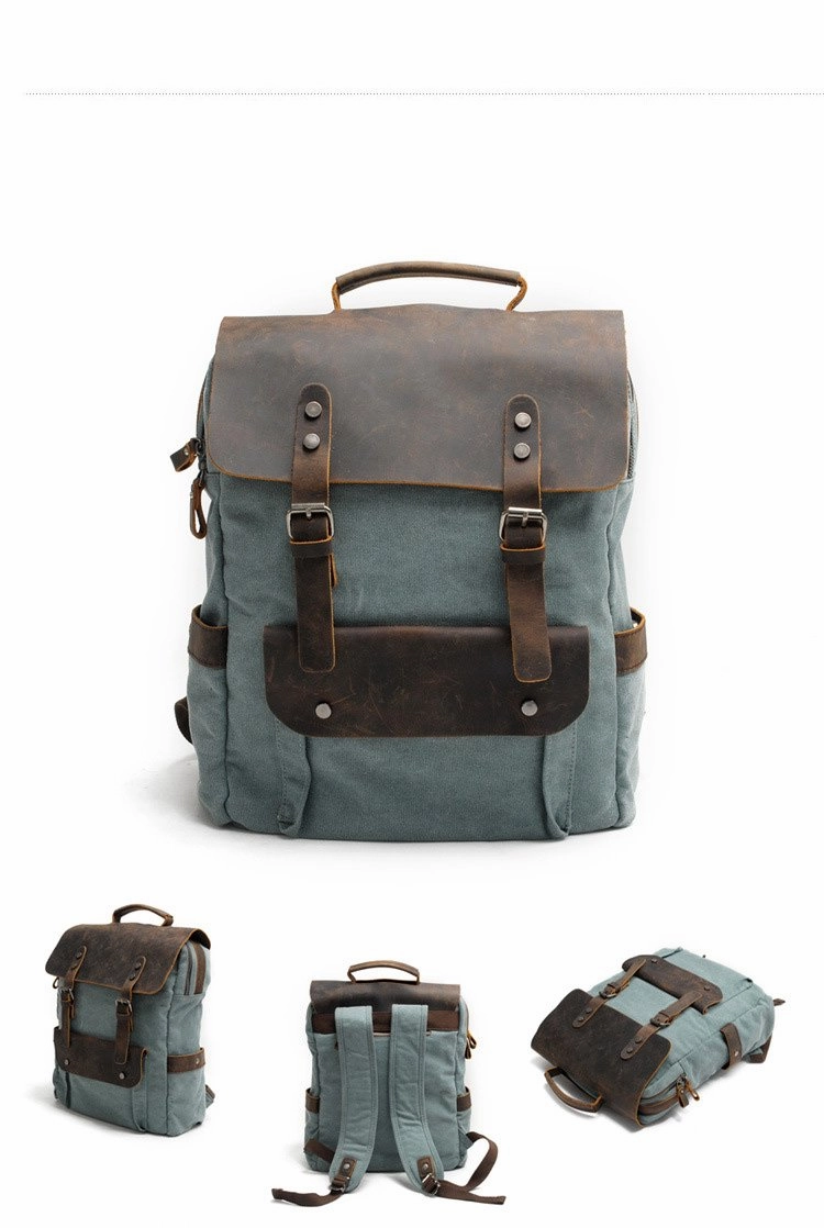 Cool Canvas Leather Mens 15'' College Gray Computer Backpack Travel Backpack for Men