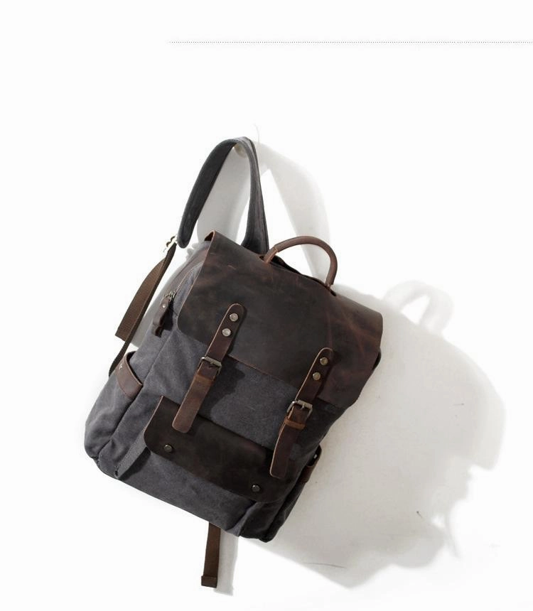 Cool Canvas Leather Mens 15'' College Gray Computer Backpack Travel Backpack for Men