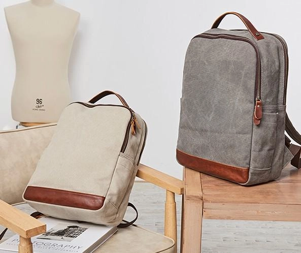 Cool Canvas Leather Mens Backpack Canvas Travel Bag Canvas School Bag for Men