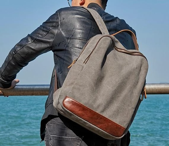 Cool Canvas Leather Mens Backpack Canvas Travel Bag Canvas School Bag for Men