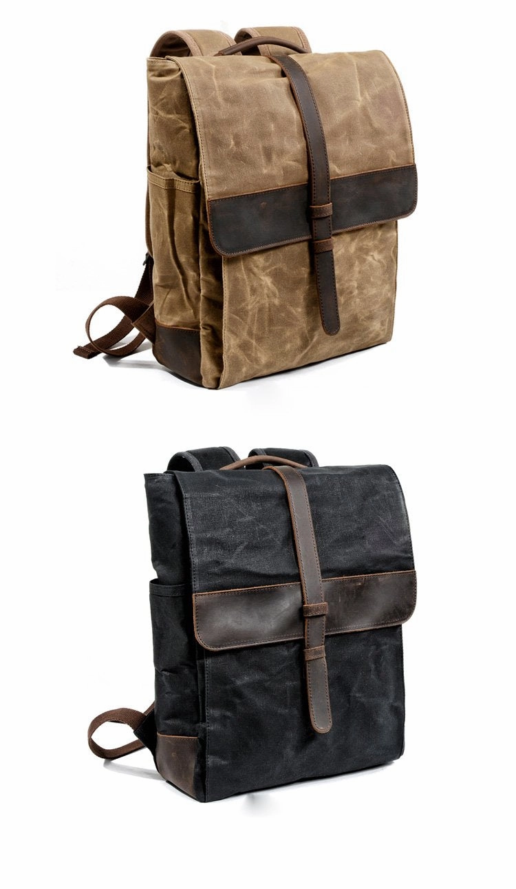 Cool Canvas Leather Mens Large Waterproof Black 15???? Backpack Travel Backpack Khaki Computer Backpack for Men