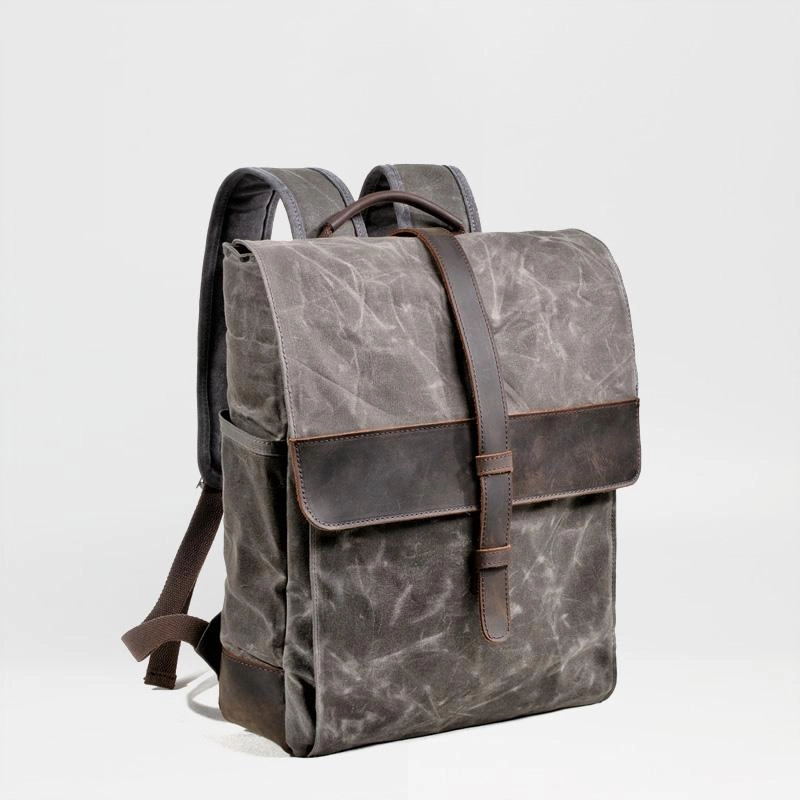 Cool Canvas Leather Mens Large Waterproof Black 15???? Backpack Travel Backpack Khaki Computer Backpack for Men
