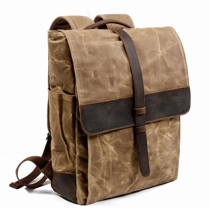 Cool Canvas Leather Mens Large Waterproof Black 15???? Backpack Travel Backpack Khaki Computer Backpack for Men