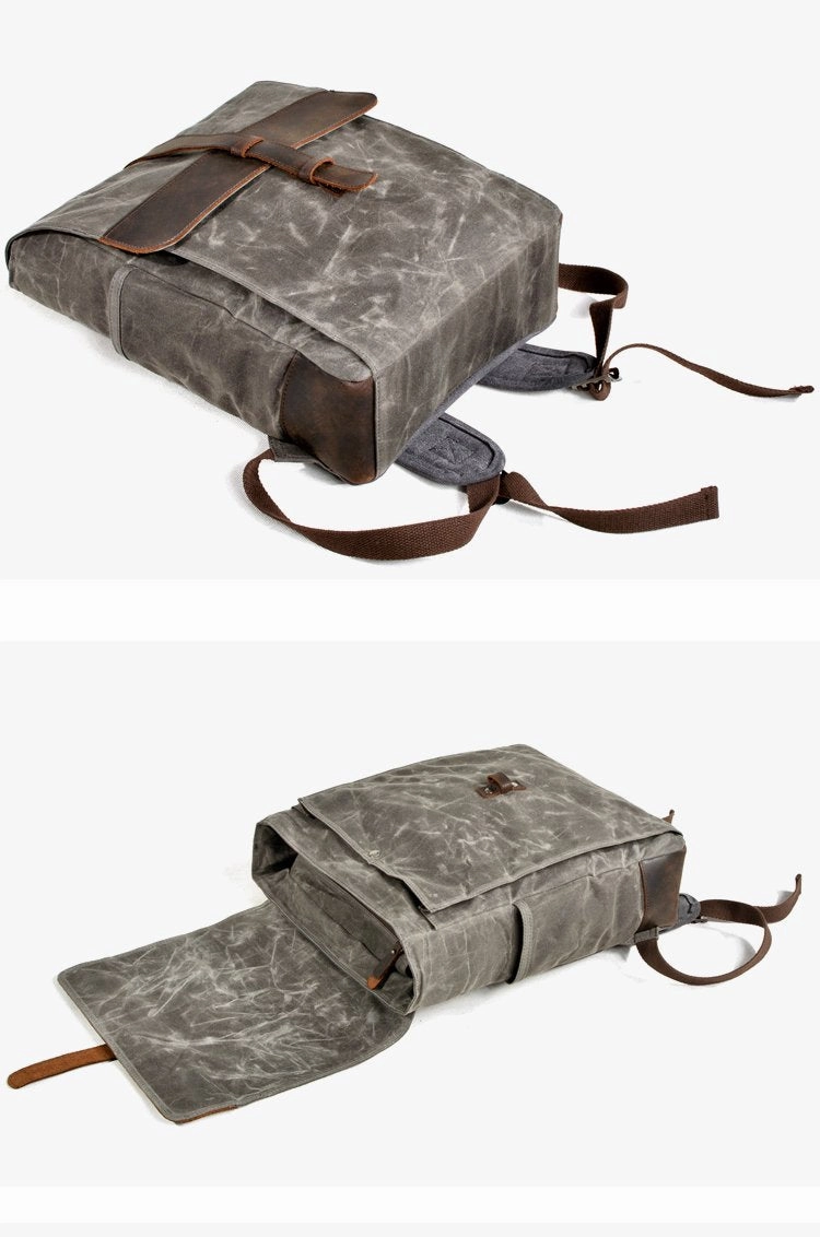 Cool Canvas Leather Mens Large Waterproof Black 15???? Backpack Travel Backpack Khaki Computer Backpack for Men